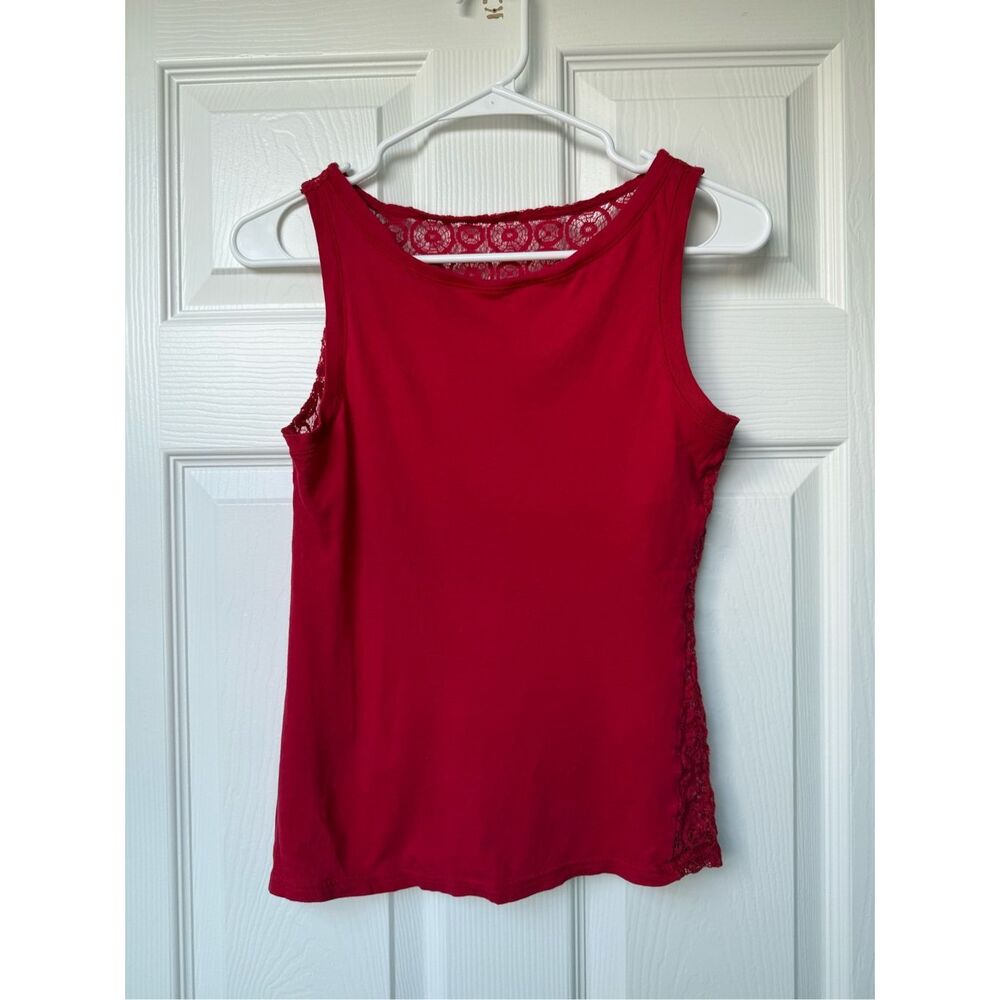 Stile Benetton Tank Top XS Women's Red Basic Lace Back Boho USA Patriotic